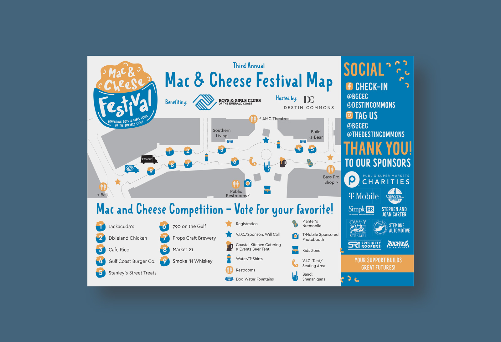 2021 Mac & Cheese Festival, Boys & Girls Club of Emerald Coast held at the Destin Commons, Frances Roy Agency Map