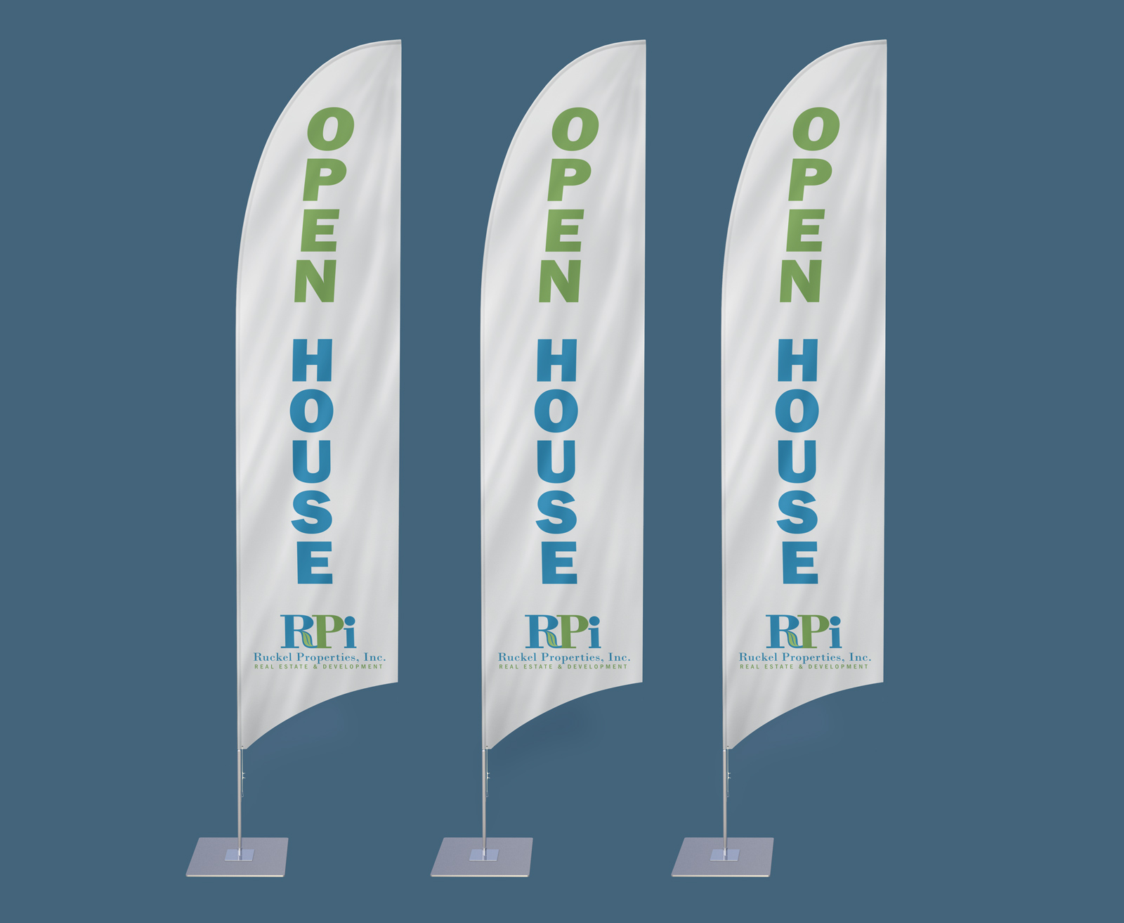 Outdoor open house feather flags for real estate development company