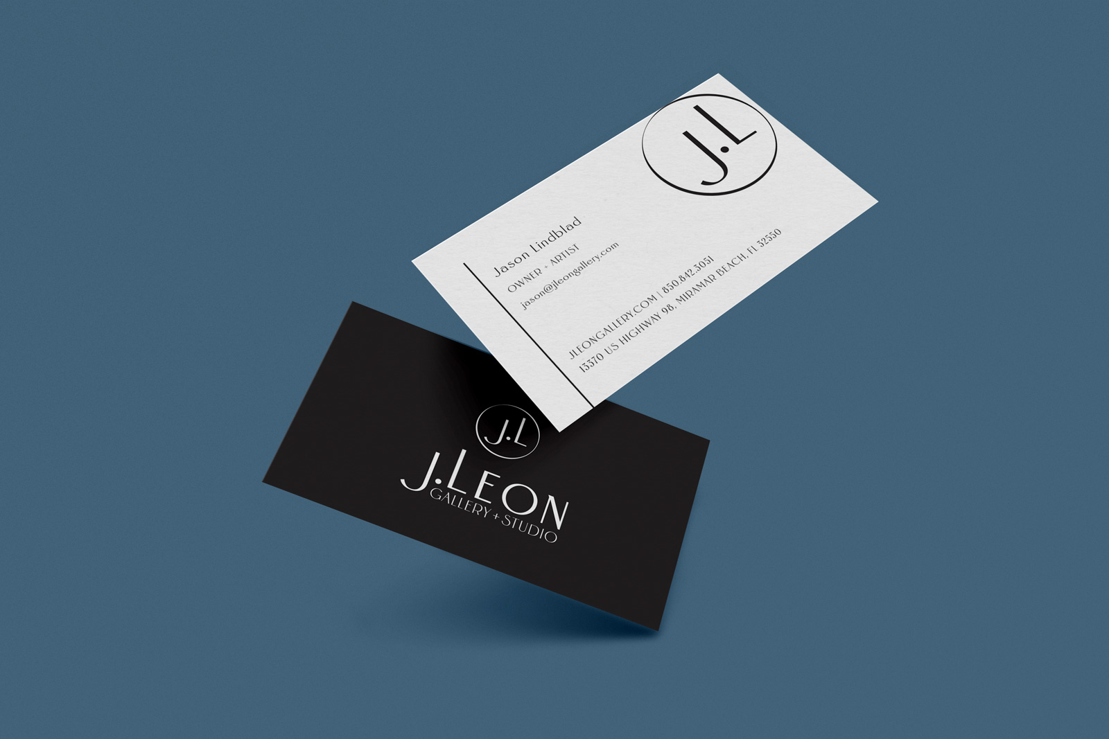 Sleek and modern black and white business card design for art gallery and studio