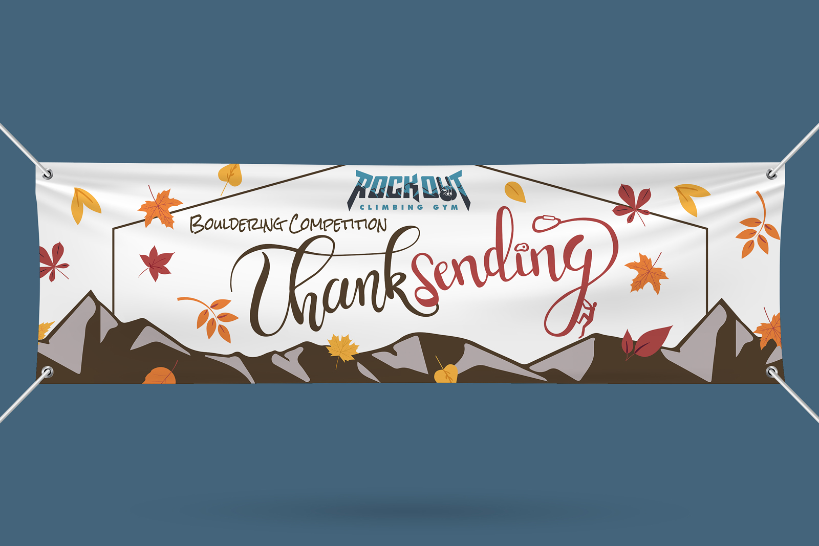 Thanksgiving branded signage for Thanksending indoor rock climbing gym