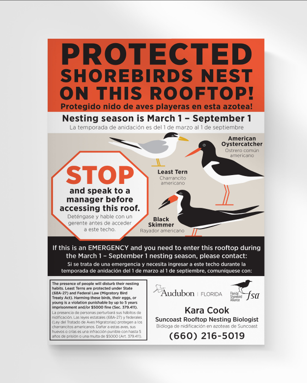 Sign warning of protected birds' nest on roof