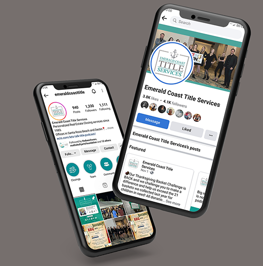 Instagram and LinkdIn pages for Emerald Coast Title Services
