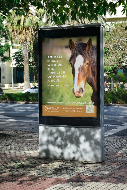 Alaqua Refuge sidewalk sign with horse