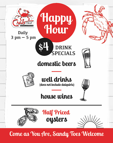 Crab Trap Happy Hour Drink Menu