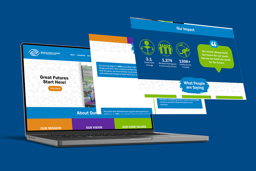 Website layout for Boys and Girls Clubs of the Emerald Coast