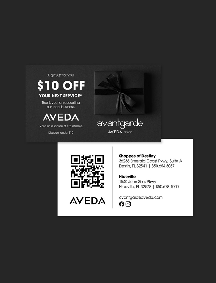 Black and white Aveda Avantegarde Coupons