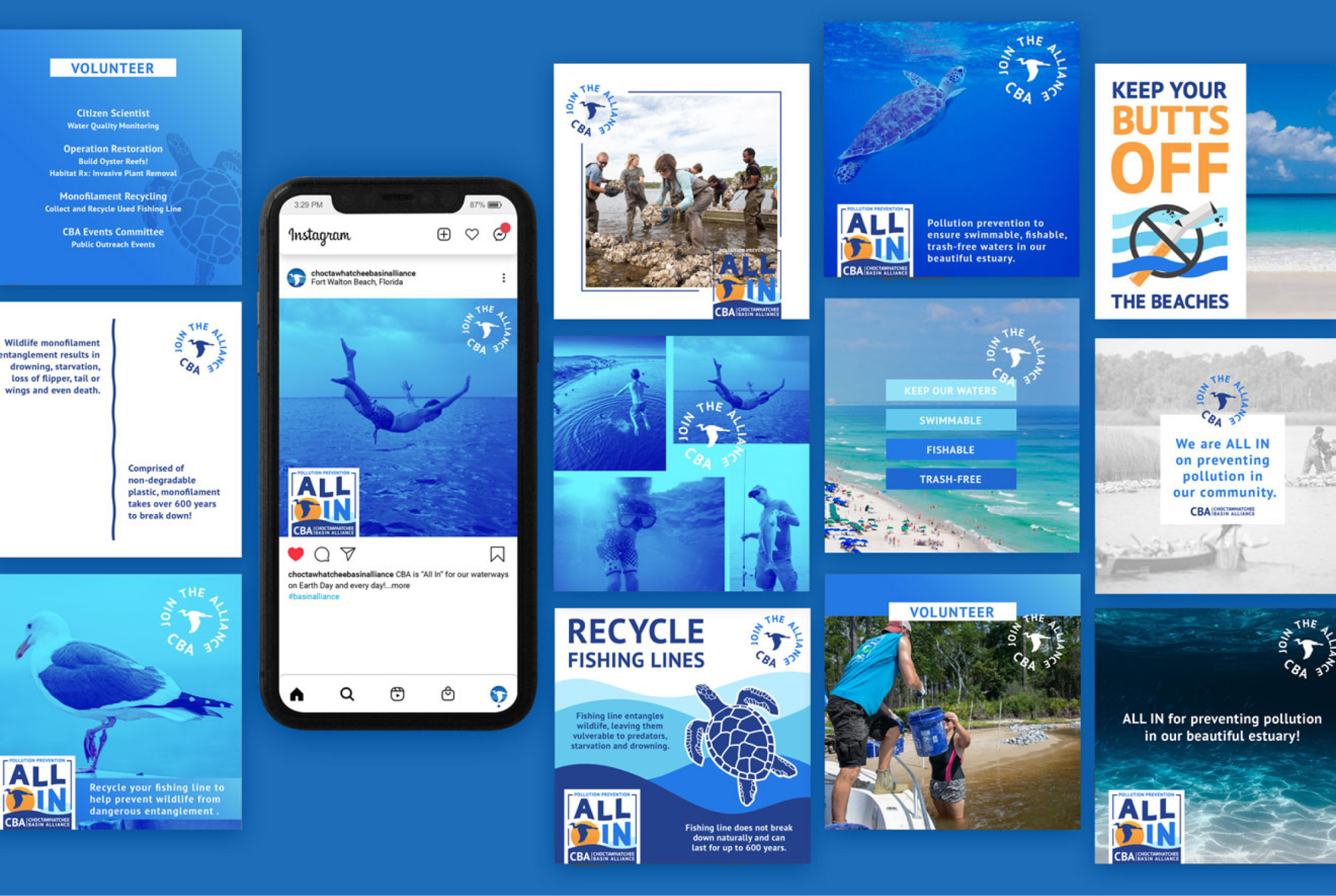 CBA social posts showing aquatic scenes and people working out of boats