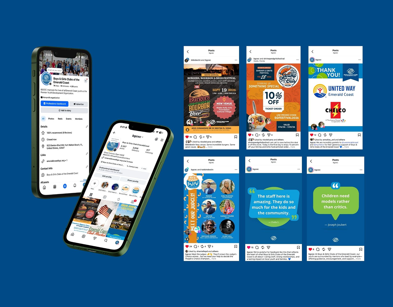 Facebook and Instagram pages and posts
