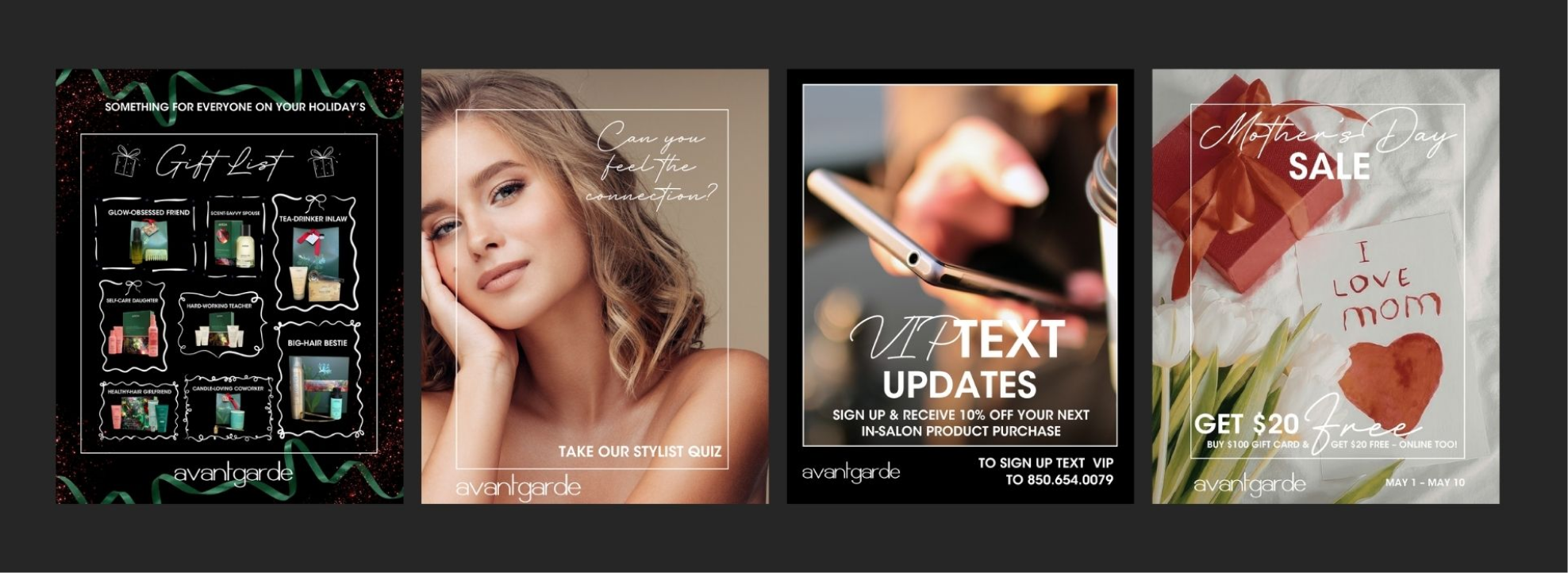 Social posts for Avantegarde salon