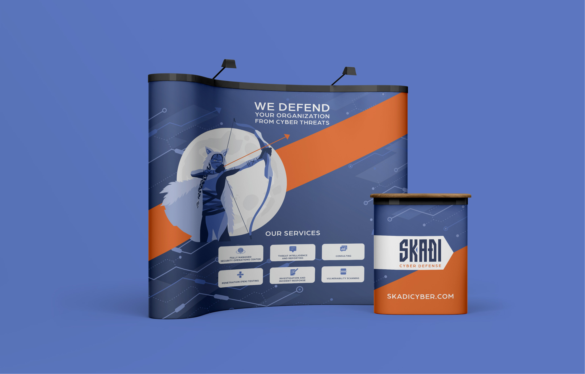 Banners with Skadi logo and Archer