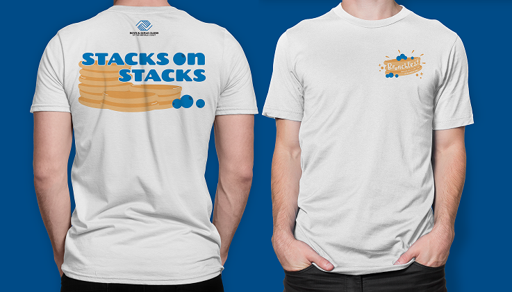 t shirt with pancake design reading "stacks on stacks"