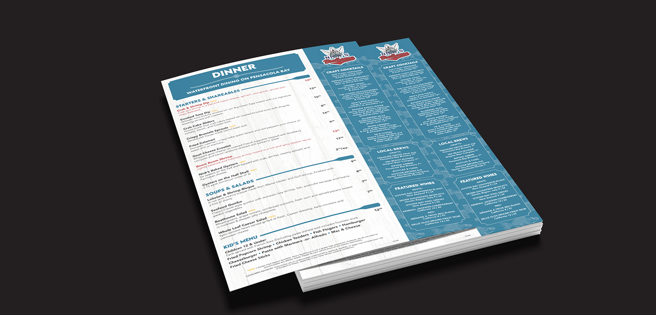 Nick's Boathouse Dinner Menu